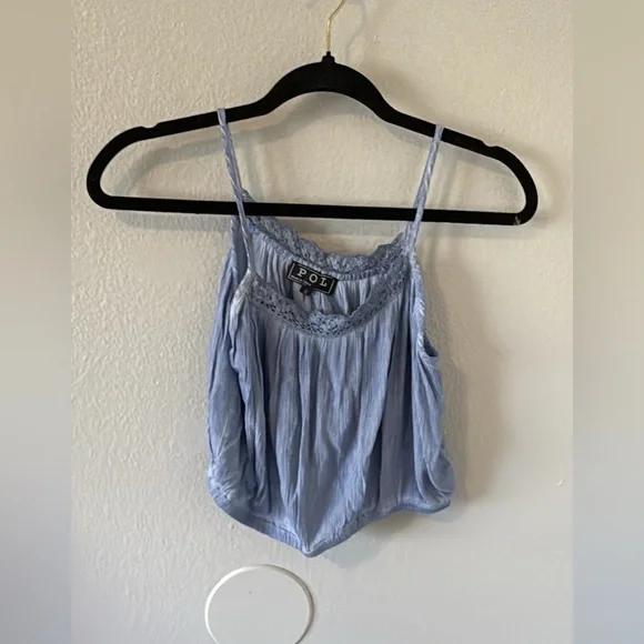 NWOT- POL Women's Blue Lace Trim Top - Picture 2 of 2